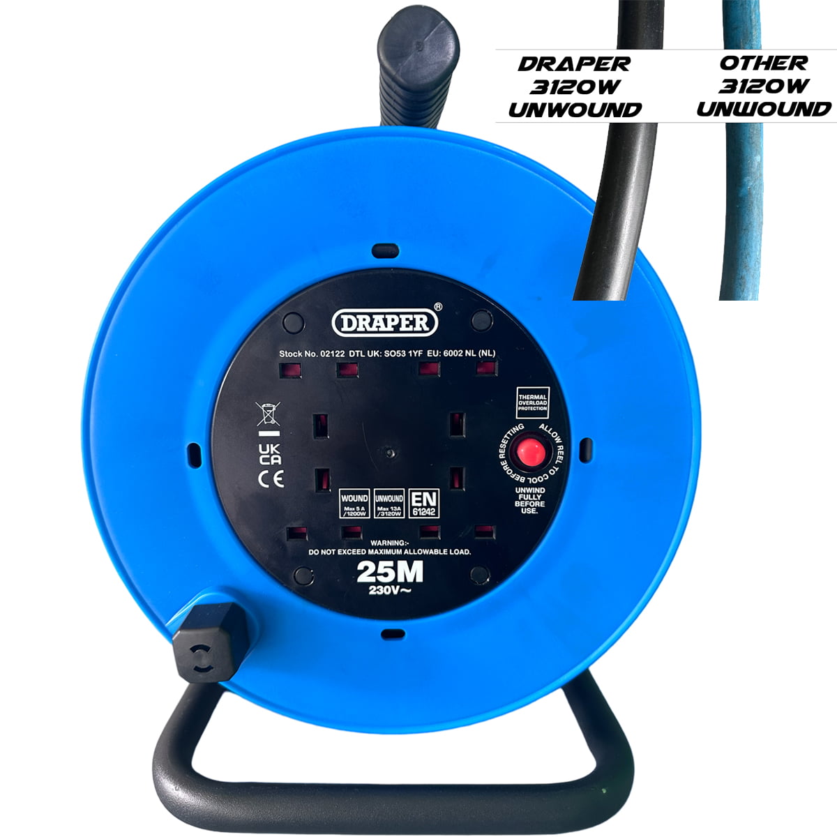 230v Heavy Duty Extension Reel with 2.5mm cable - Gutter Vacuum Systems