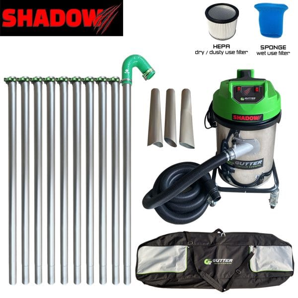 Shadow 3400w Gutter Vacuum with 5m of Uni Hose, 40ft Ally Poles, Three nozzles and Pole bag