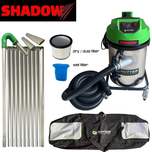 The Shadow 3400w gutter vacuum: powerful mid-range twin motor vac for big clears. Compact, robust, and fast, tackling tasks competently