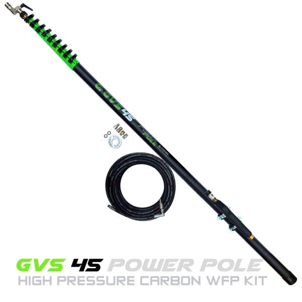 The full carbon GVS 45 Power Pole High Pressure Carbon WFP Kit is designed for high pressure washing at height - Perfect for those roof cleans.