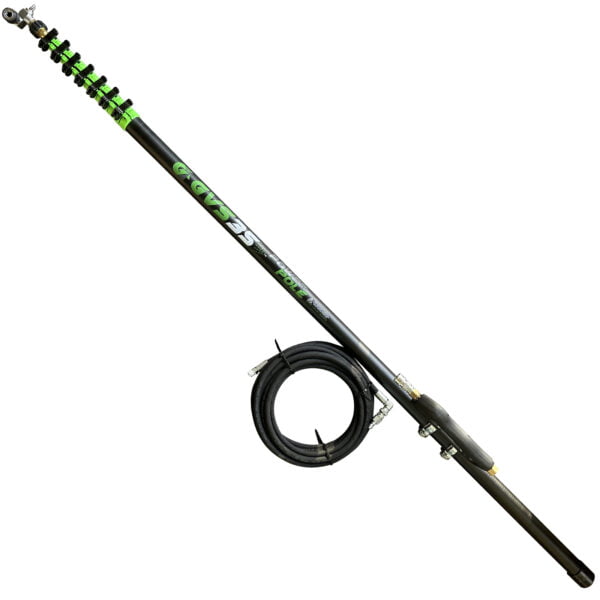 Introducing the GVS 35 Power Pole High Pressure Carbon WFP Kit, perfect for roof cleaning. Lightweight, with fittings for common pressure washers.