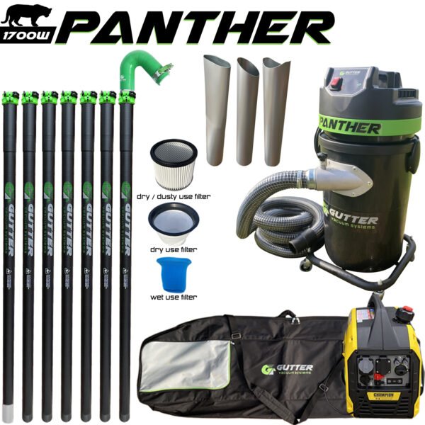 1700w Panther Gutter Vacuum with 35ft Clamped Carbon Gutter Vacuum Poles and Mighty Atom Generator