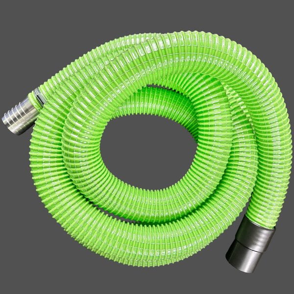 Green wire reinforced hose with joiner and hose cuff