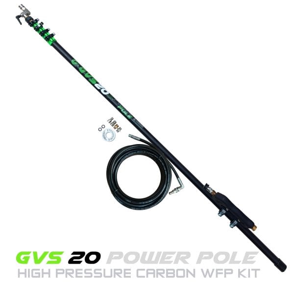 The full carbon GVS 20 Power Pole High Pressure Carbon WFP Kit is designed for high pressure washing at height - Perfect for those roof cleans.