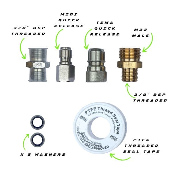 GVS 20 Power Pole Conversion Kit - Inlet fittings for pressure washing and PTFE Tape