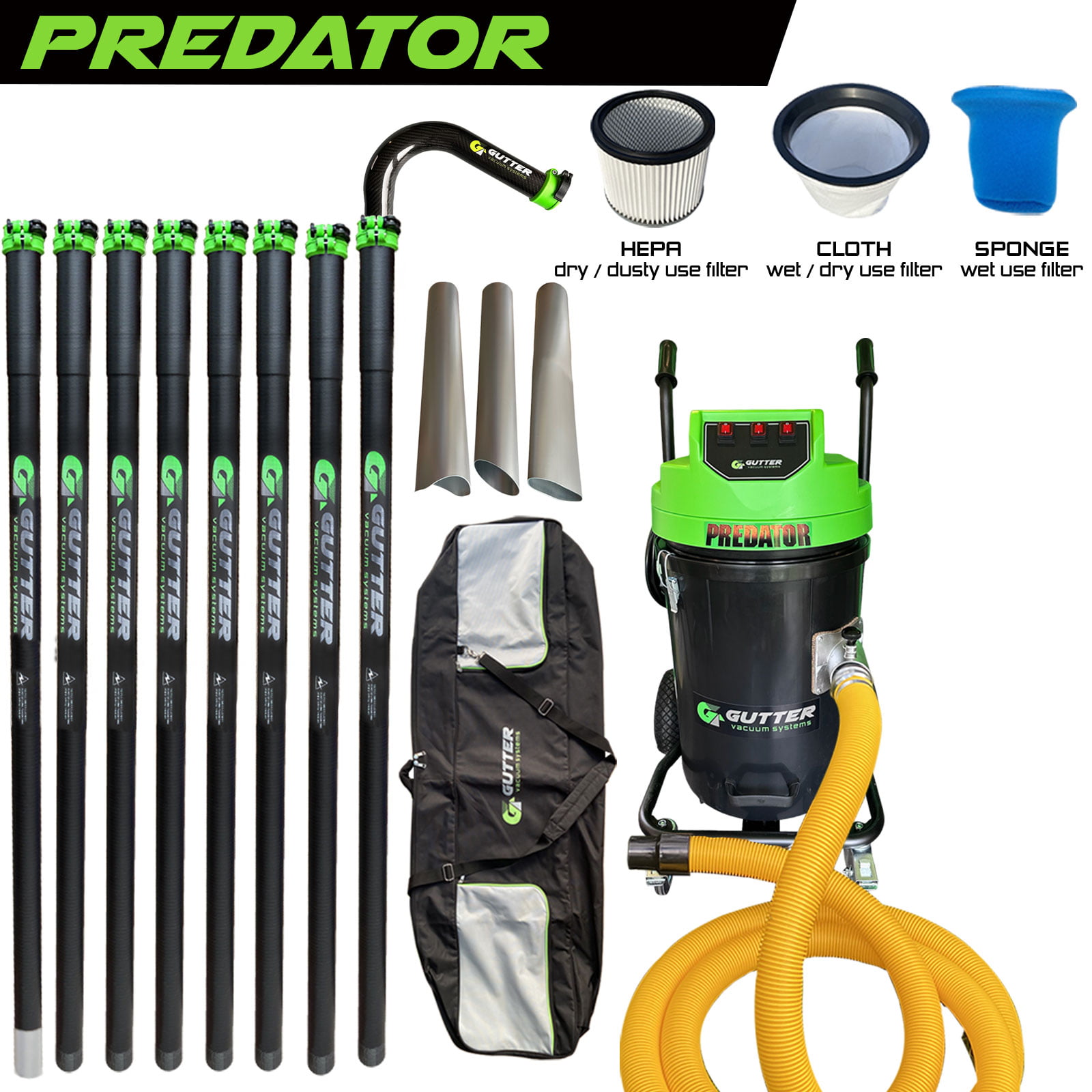 Predator with Polypropylene Drum Gutter Vacuum Systems