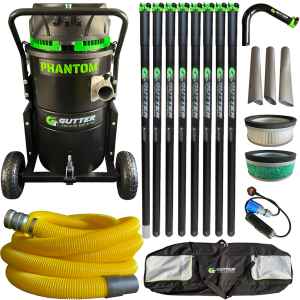 Phantom Gutter Vacuum with 40ft Clamped Carbon Gutter Vacuum Poles with the 51mm Rigid Neck