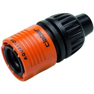 Claber Aquastop 8MM/6MM Connector for window cleaning with Quick-Click® and Aquastop valve. Compatible with 6–8mm hoses, backpack systems, and Hozelock connectors.