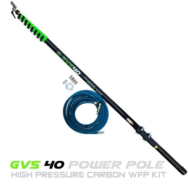 The full carbon GVS 40 Power Pole High Pressure Carbon WFP Kit is designed for high pressure washing at height - Perfect for those roof cleans.