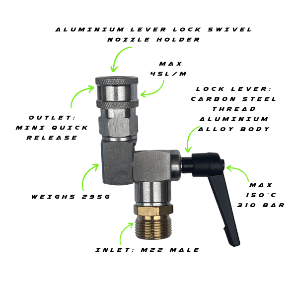 Lever Lock Swivel Nozzle Holders – Mini Quick Release x M22 Male - Image 3